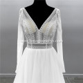 Supplier Manufacturer Lattice Lace Pattern High Neckline long sleeve gown wedding